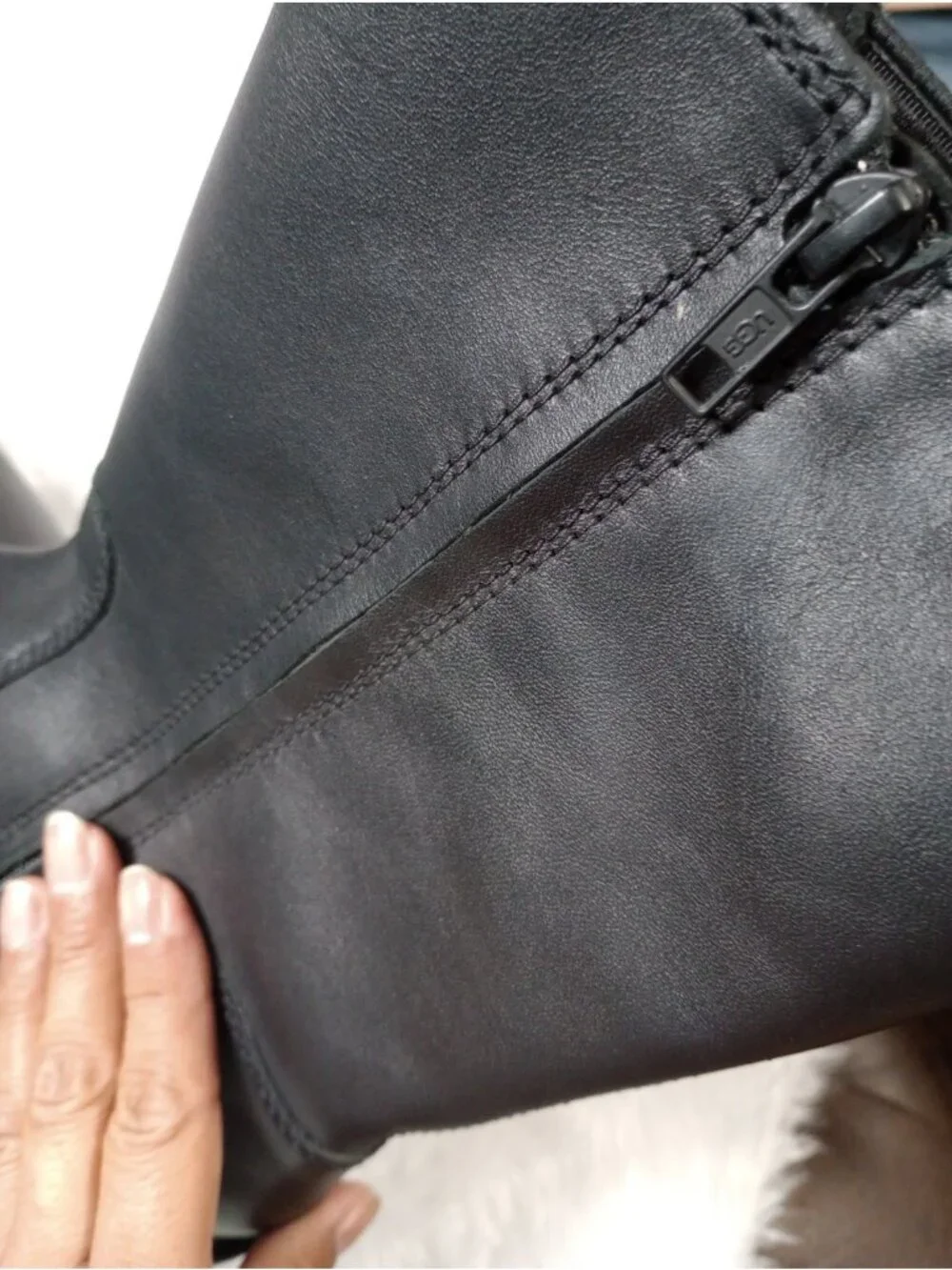 New Women's Black Ugg Boots Leather Biker Moto Waterproof Size 8.5
